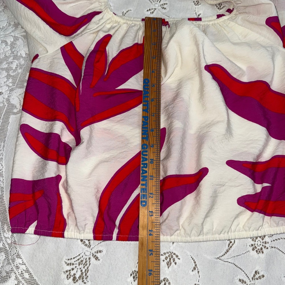 NINE WEST Cropped Women's Abstract‎ Print Off Shoulder Long Sleeve Blouse Top L - Picture 6 of 9
